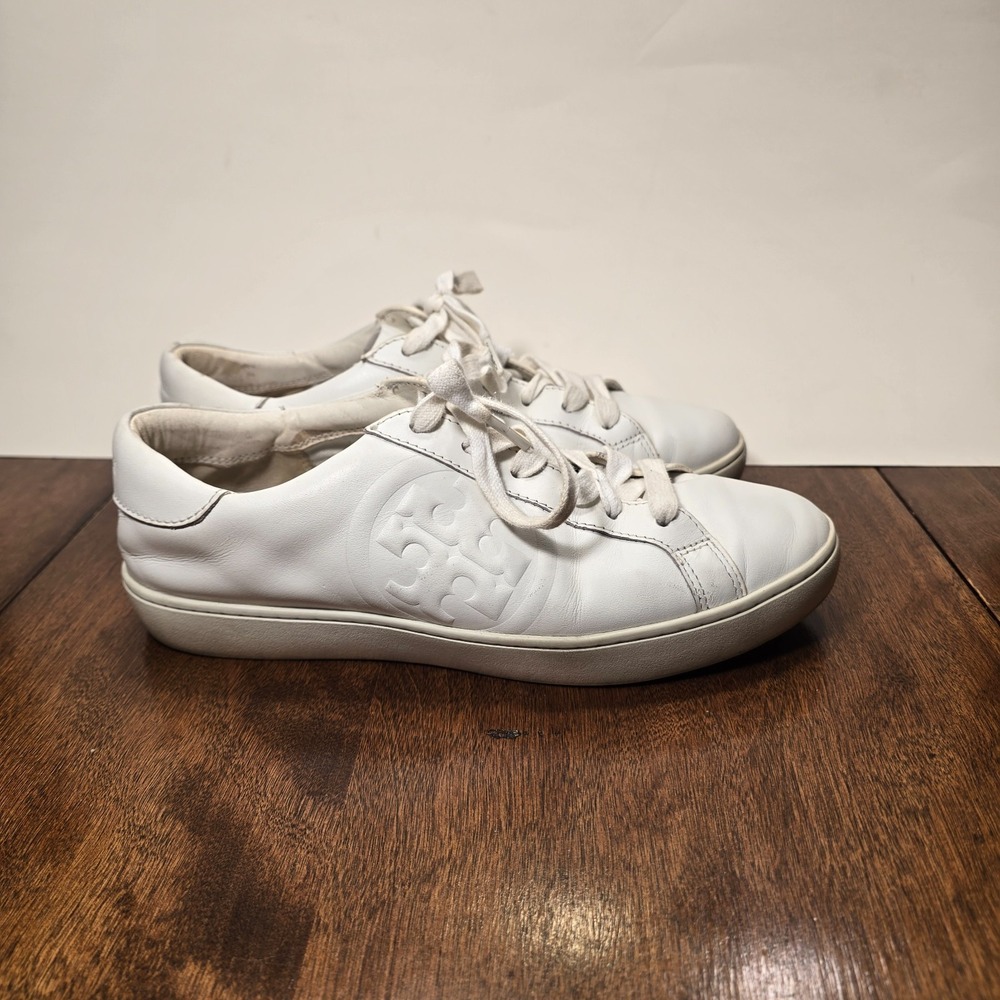 Tory Burch Women's Double T Howell Court Sneakers Size 8.5 M Shoes White Leather